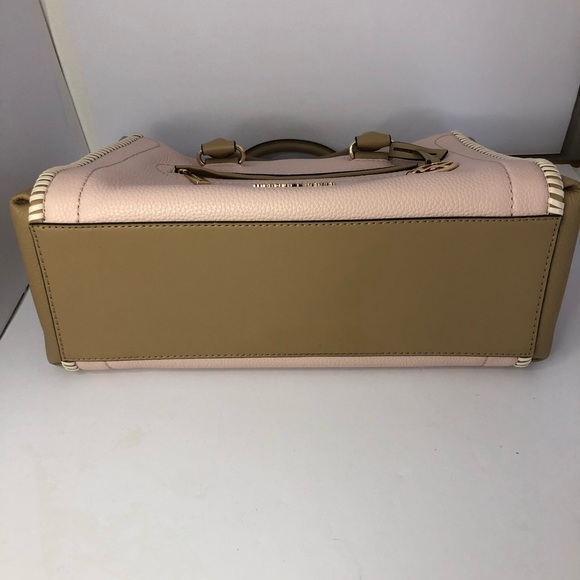 Michael Kors Carine Two Tone Pink Tan Women's Bag Leather Satchel Whip Stitch - Picture 10 of 17